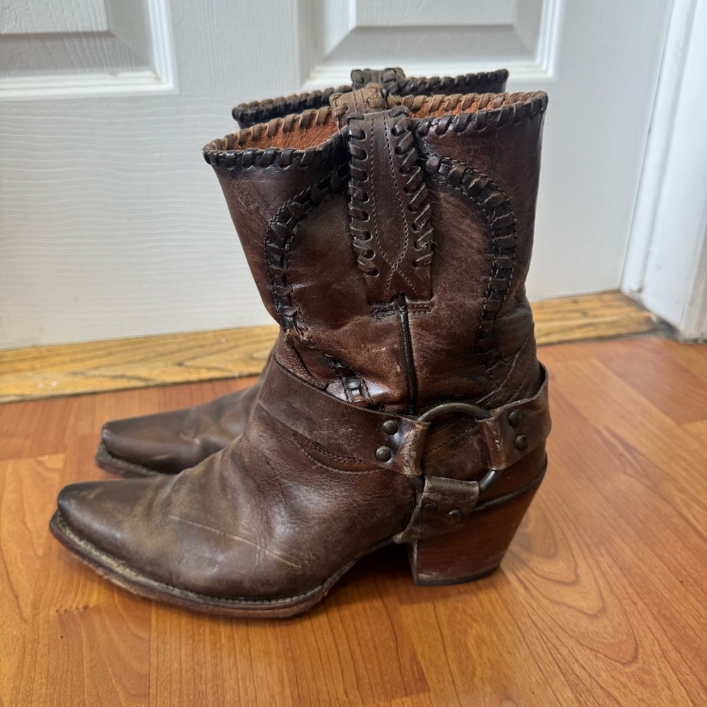 Vintage Brown Genuine Leather Western Boots